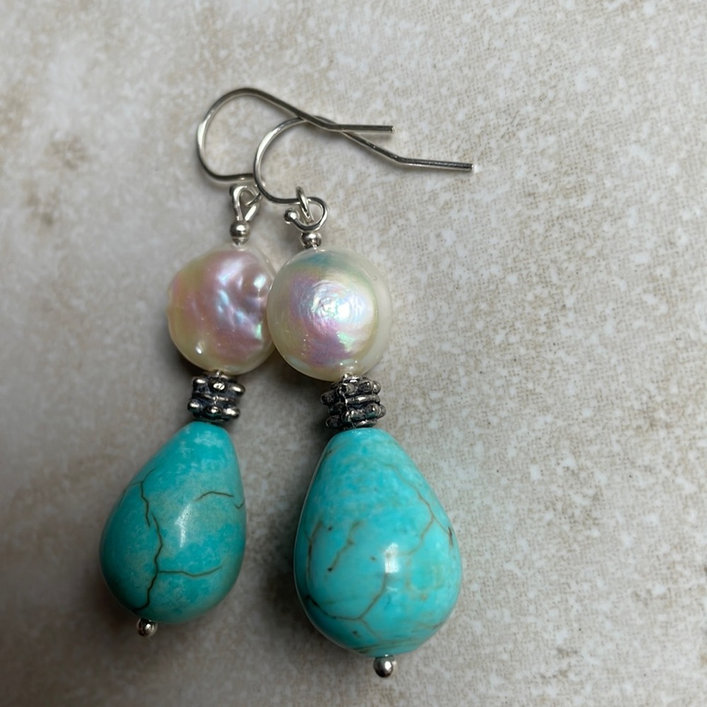 Freshwater pearl baroque teardrop stone sterling silver 925 earrings - Picture 8 of 16